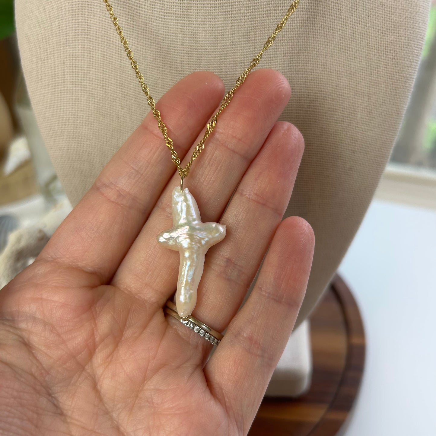 Baroque Pearl Cross Pendant Necklace