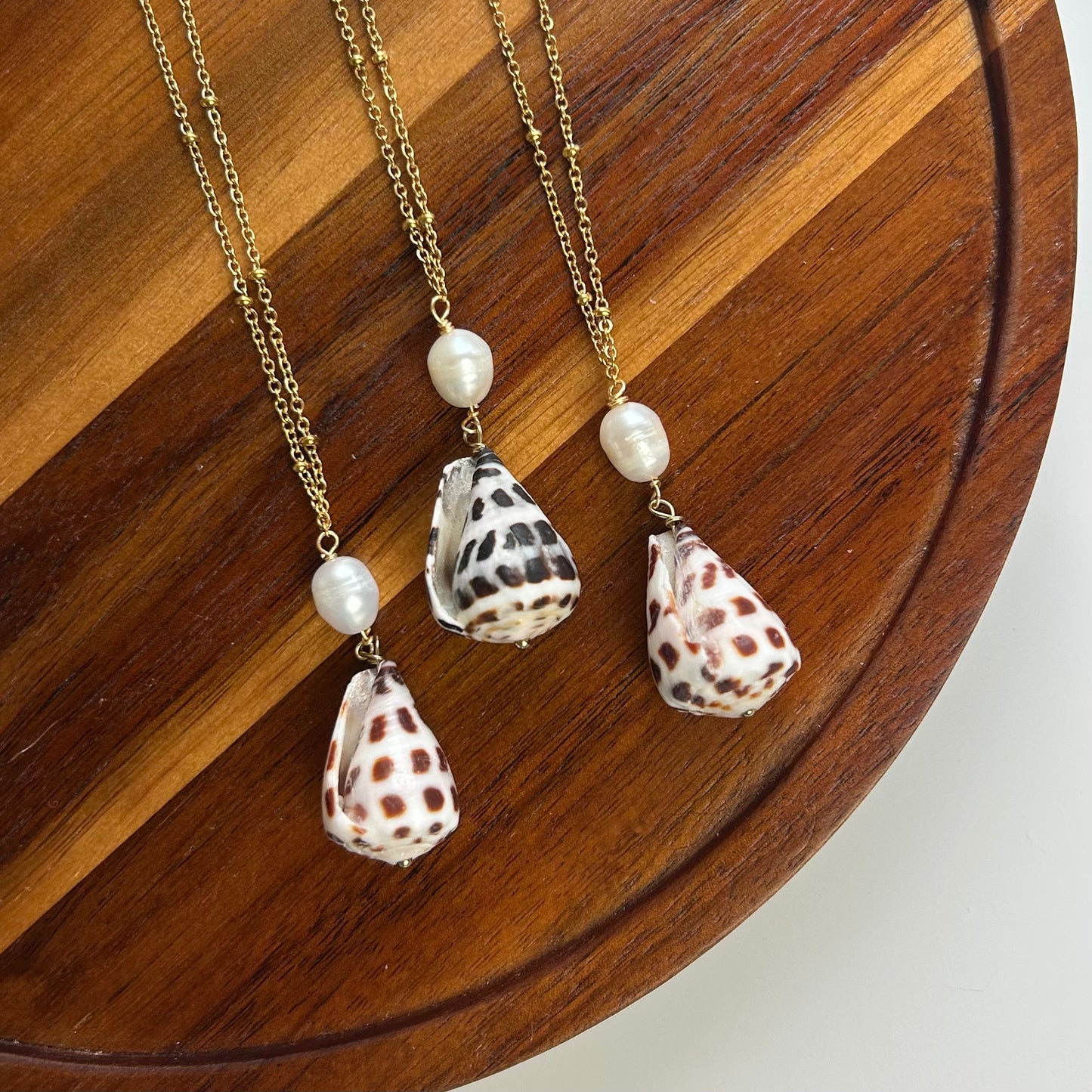 Pearl Drop Hebrew Cone Shell Necklace