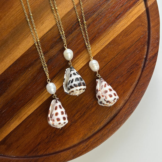 Pearl Drop Hebrew Cone Shell Necklace