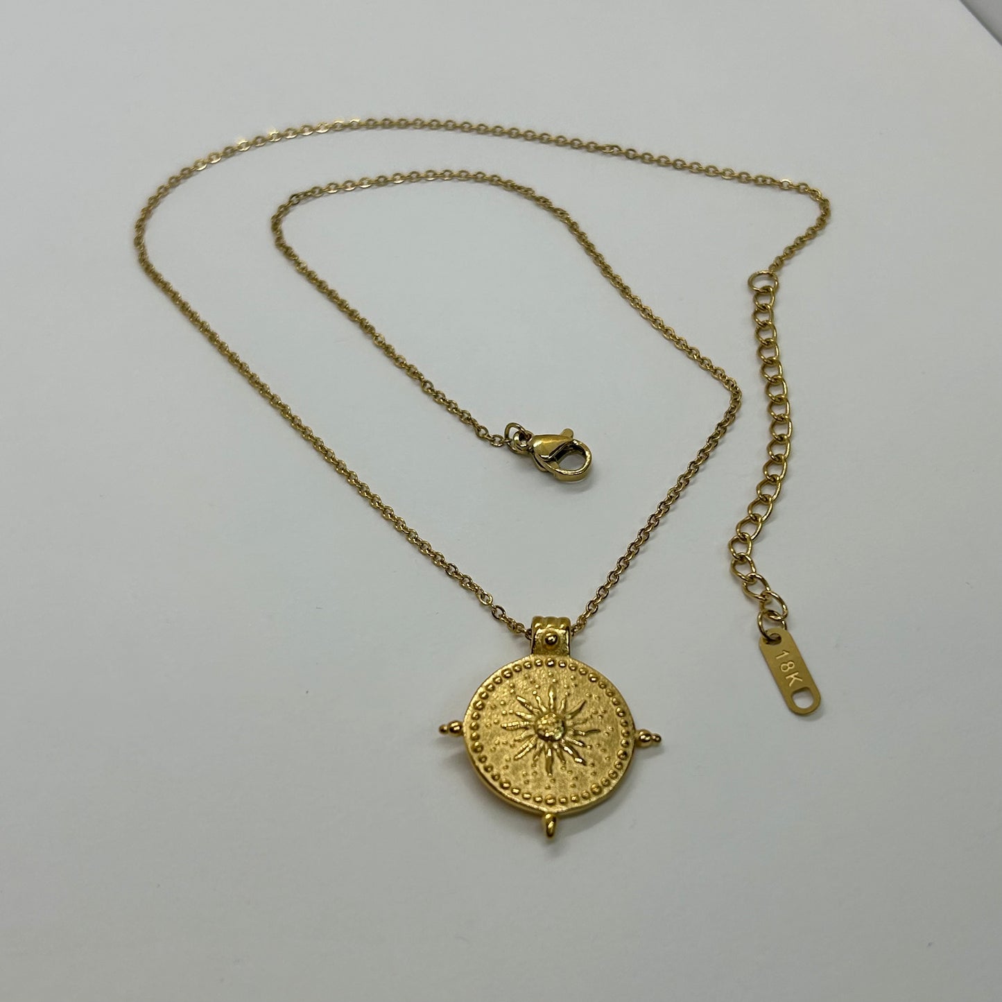 Sun Seeker Compass Medallion Gold Plated Pendant Necklace