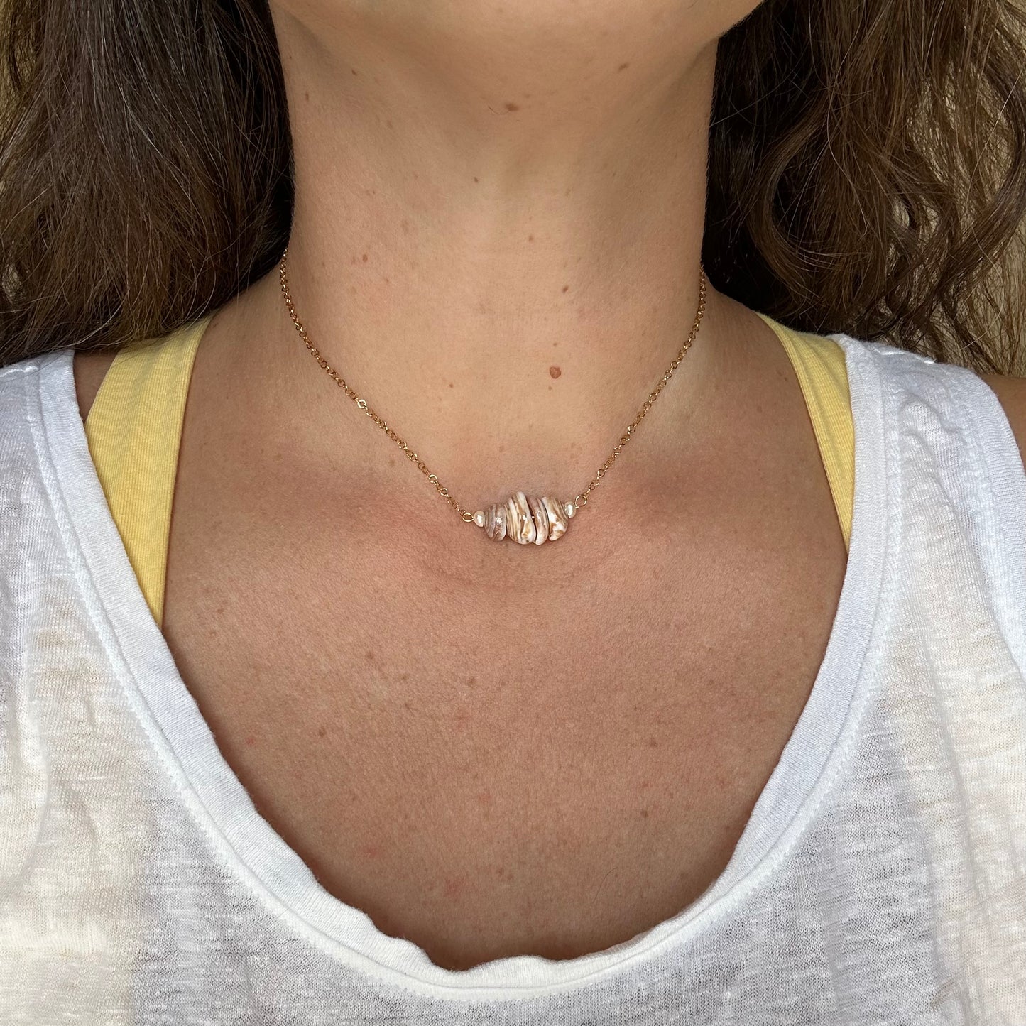 Dainty Puka Cluster Bar Necklace