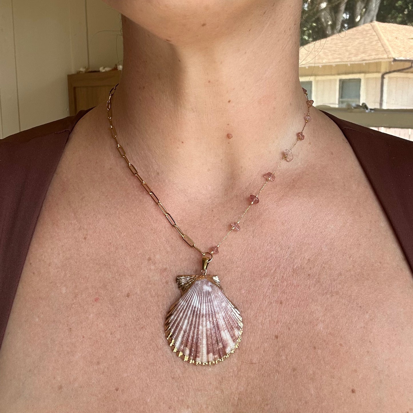 Seashell Quartz Mix Chain Necklace