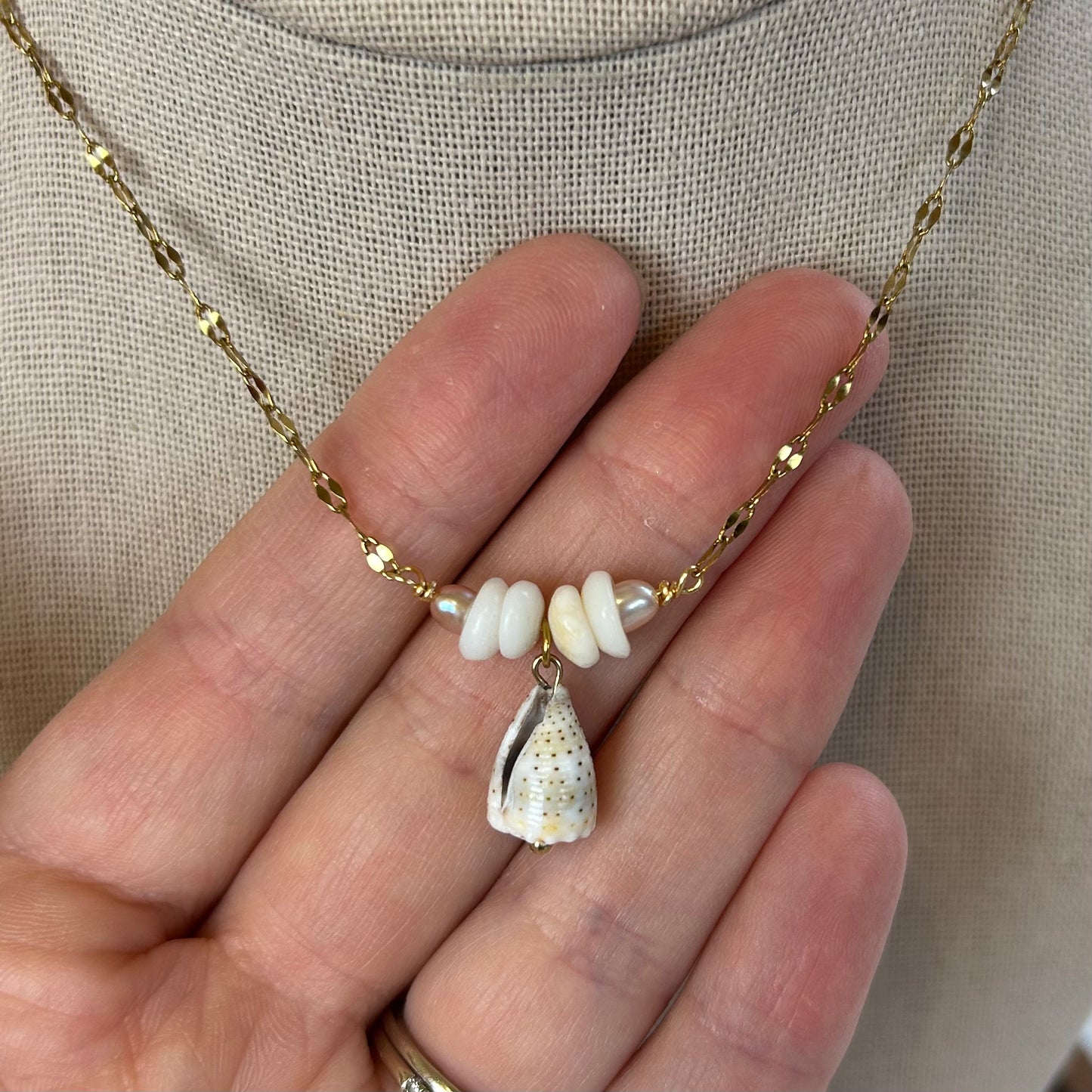Dainty Abbreviated Cone Shell & Pukas Necklace