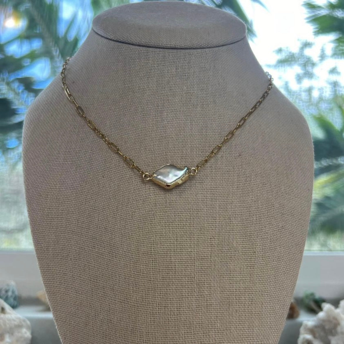 Mother Of Pearl Dainty Paperclip Necklace