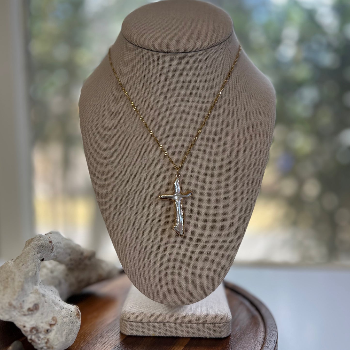 Pearl Cross Dainty Twist Necklace