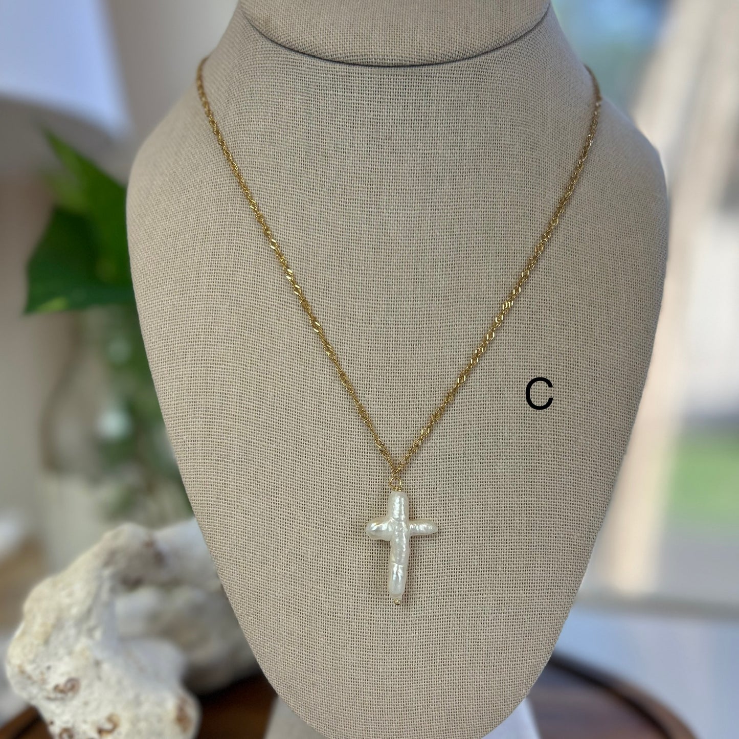 Baroque Pearl Cross Pendant Necklace