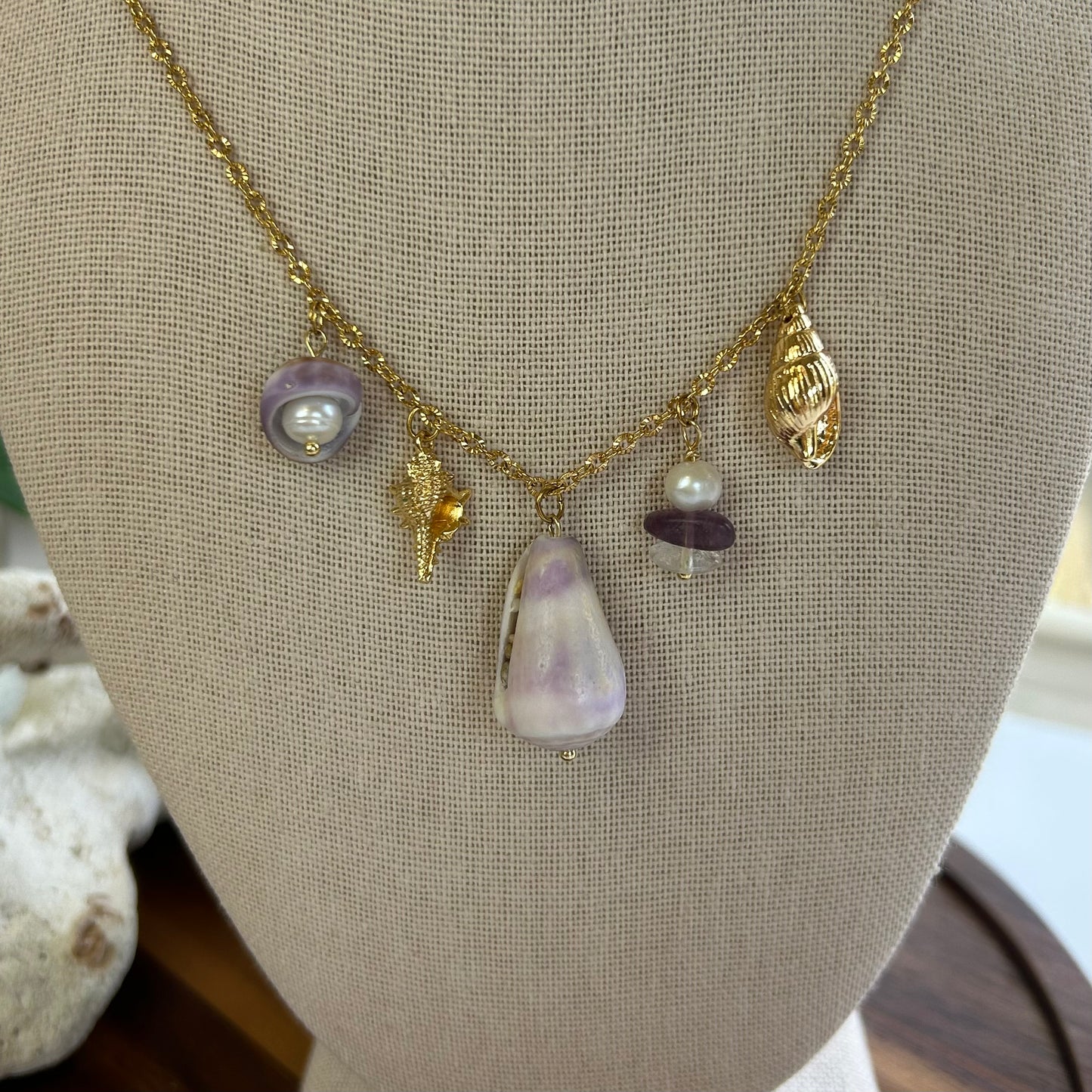 Purple Cone Shell Charm Necklace