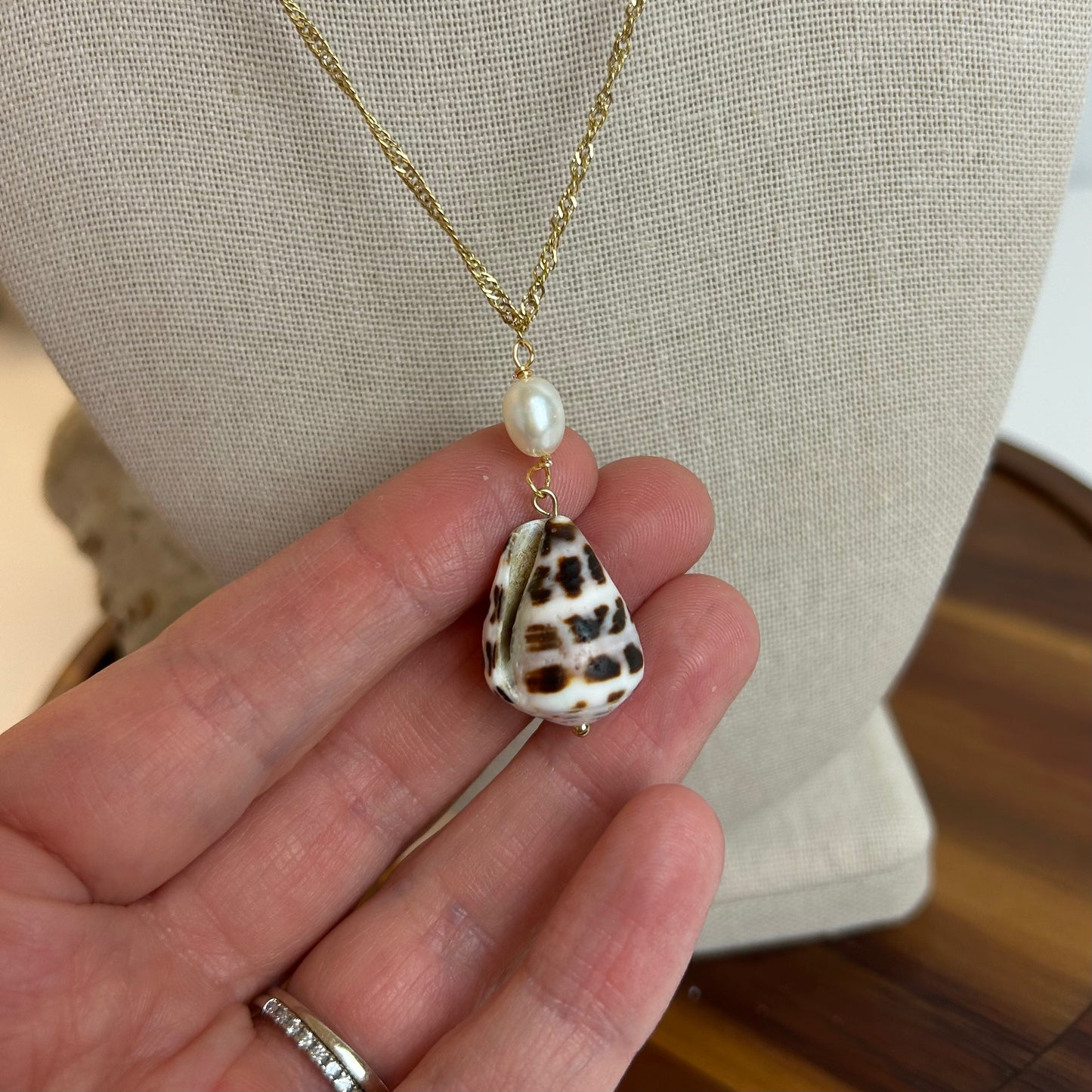 Petite Pearl Drop Hebrew Shell Necklace
