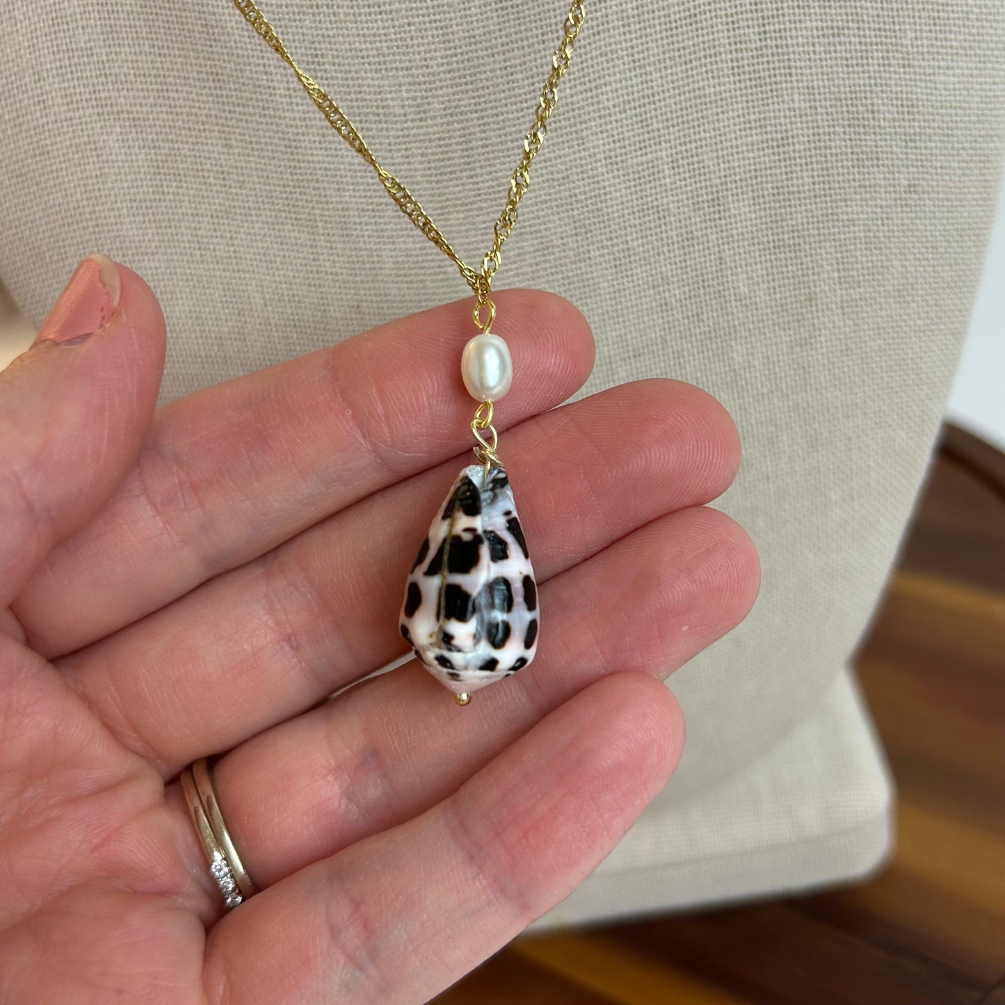 Petite Pearl Drop Hebrew Shell Necklace