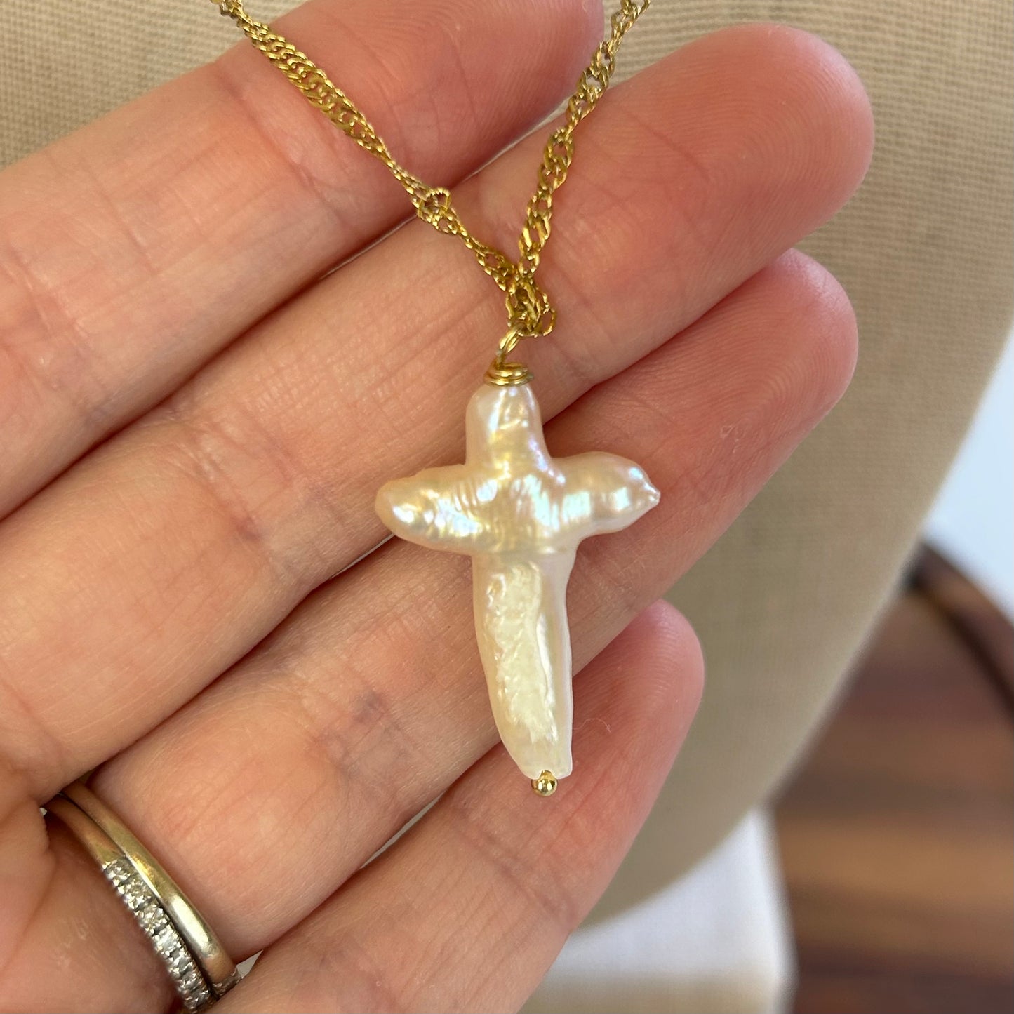 Baroque Pearl Cross Pendant Necklace