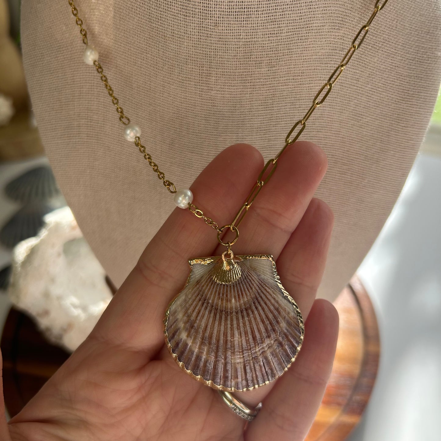 Pearl Mixed Chain Seashell Necklace