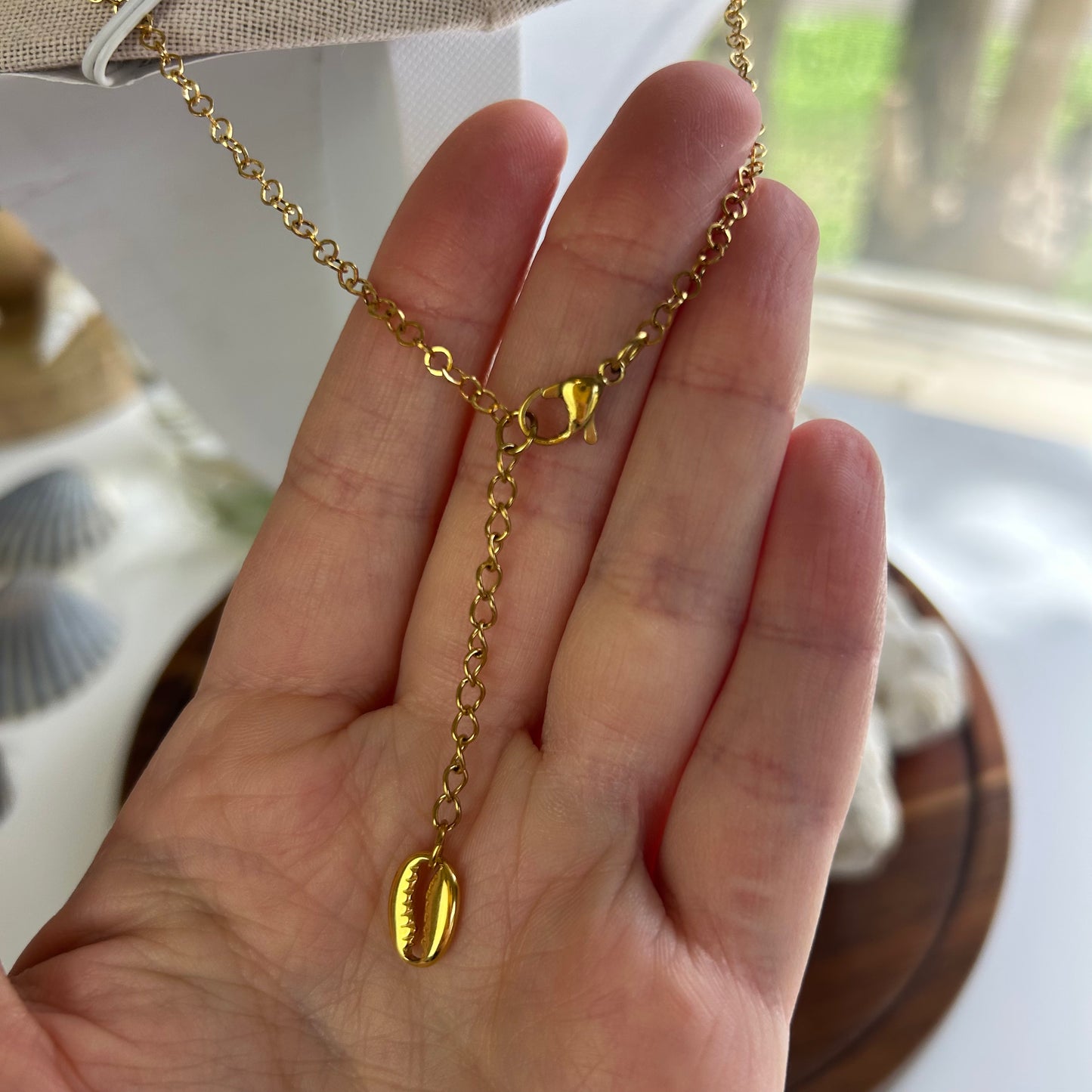 Granulated Cowrie Shell Statement Pendant Necklace