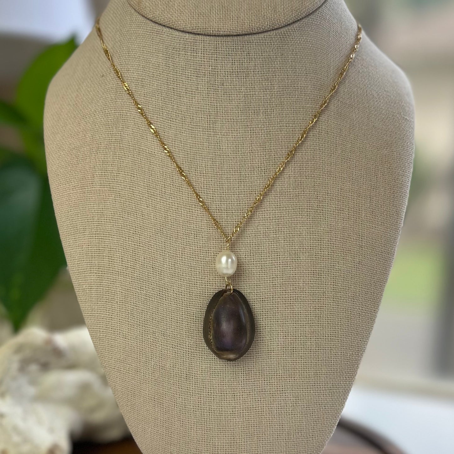 Cowrie Shell & Pearl Drop Pendant Necklace