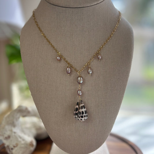 Elegant Lavender Pearl & Hebrew Cone Shell Necklace