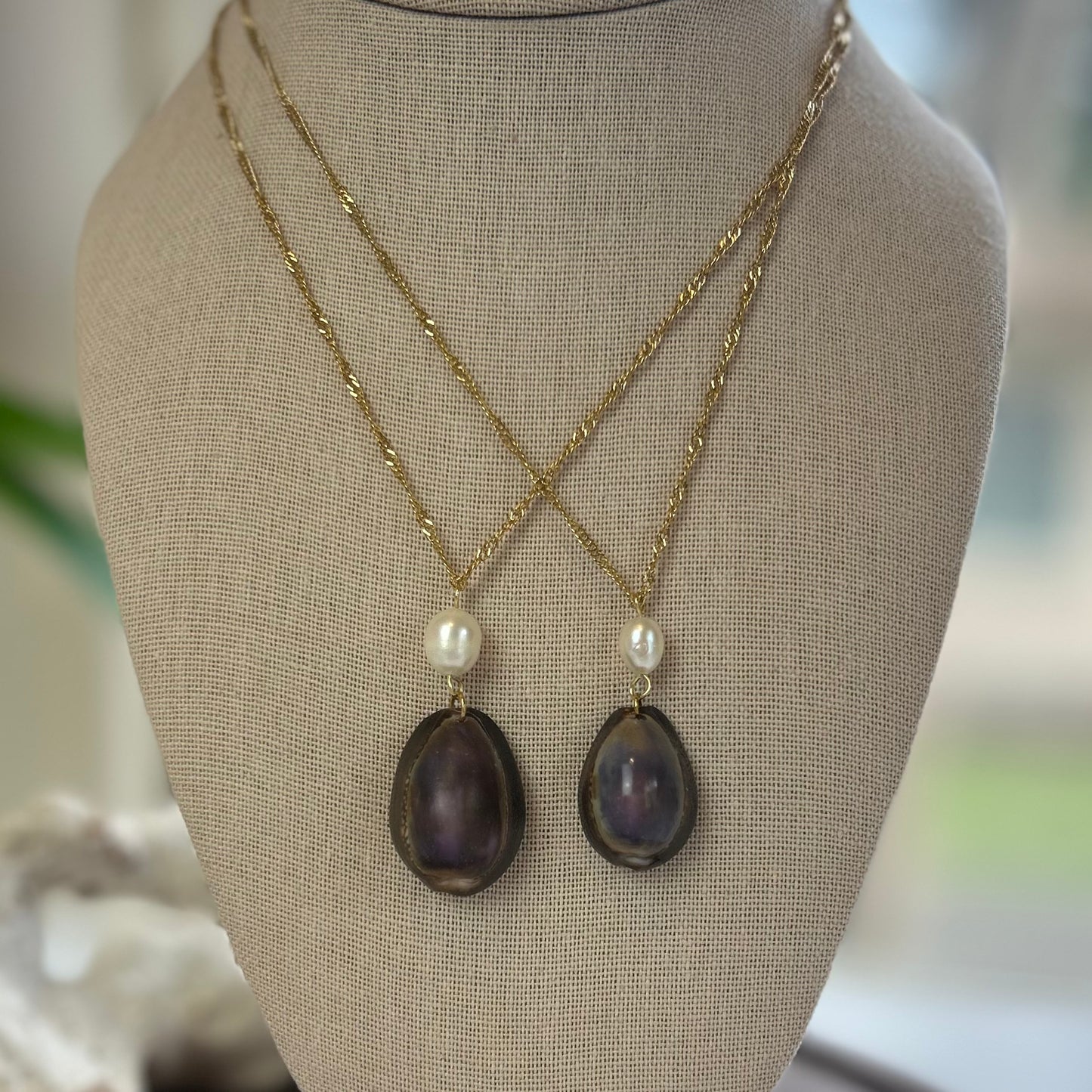 Cowrie Shell & Pearl Drop Pendant Necklace