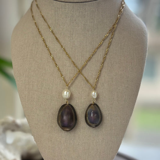 Cowrie Shell & Pearl Drop Pendant Necklace