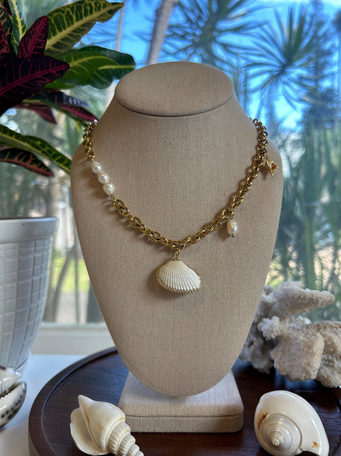 Pearl Accents Rolo Charm Necklace