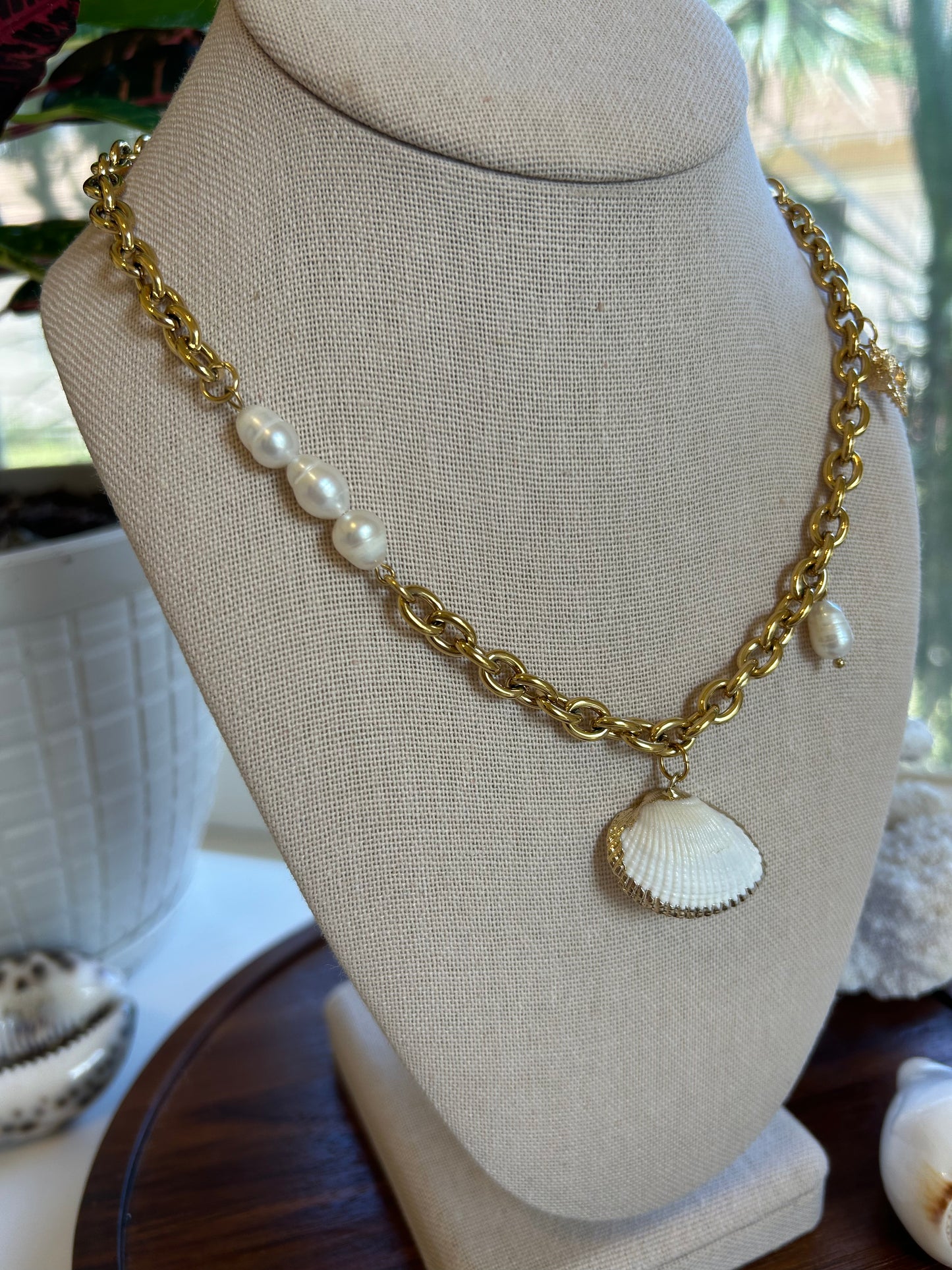 Pearl Accents Rolo Charm Necklace