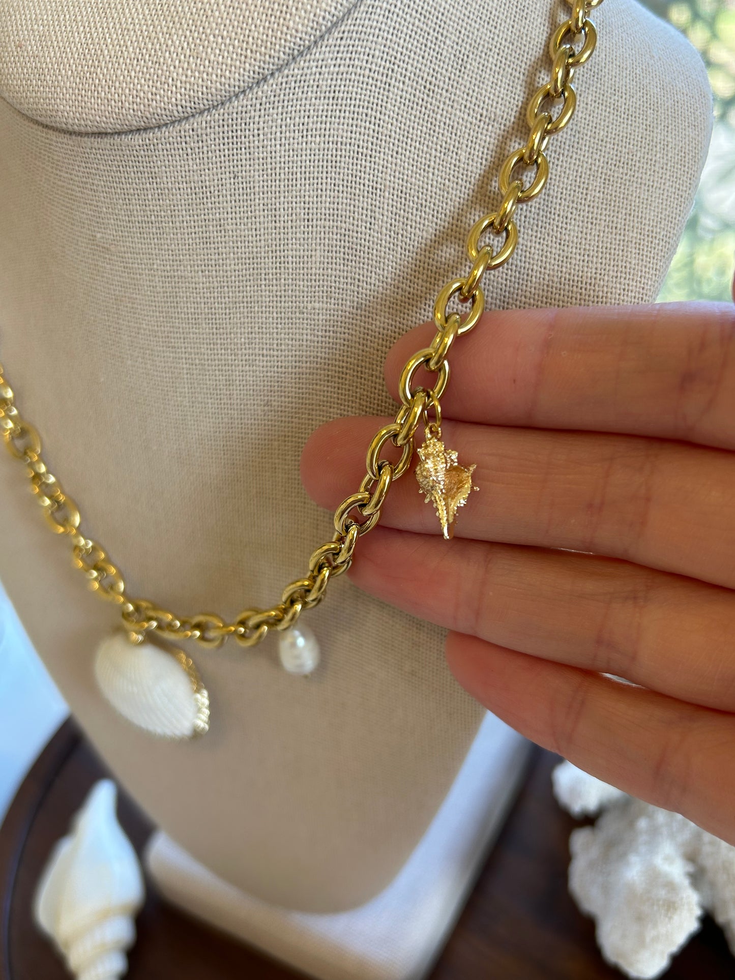 Pearl Accents Rolo Charm Necklace