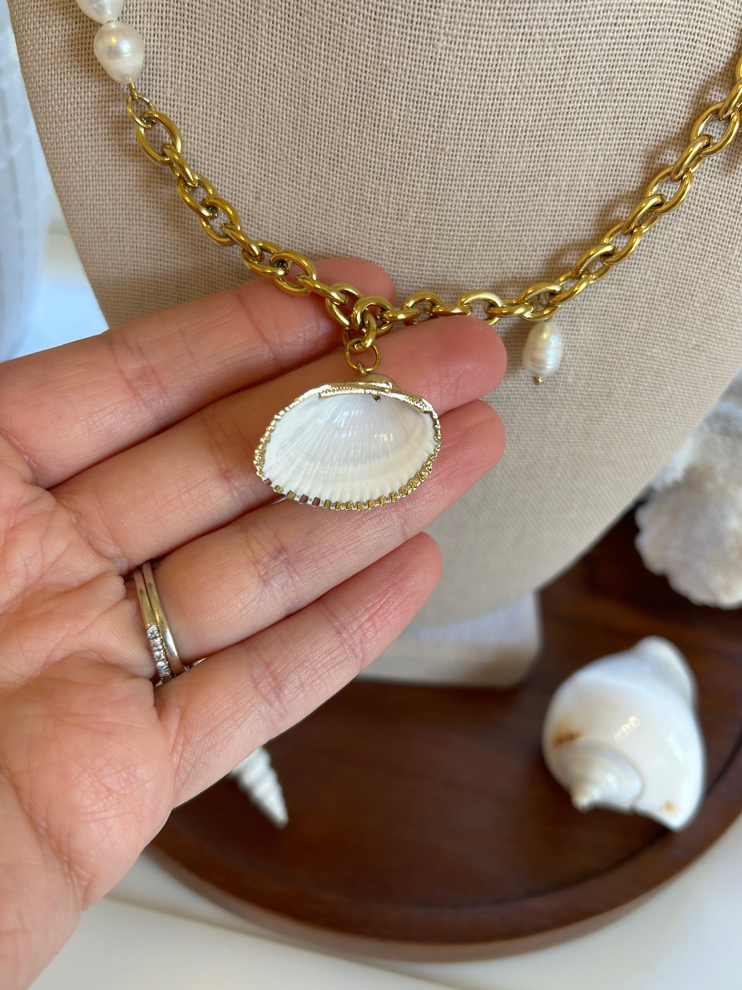 Pearl Accents Rolo Charm Necklace