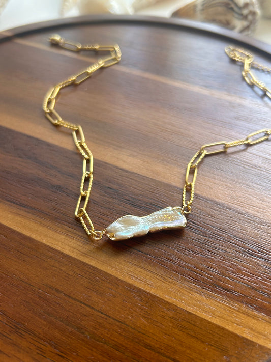 Fluid Form Mother of Pearl Bar Necklace