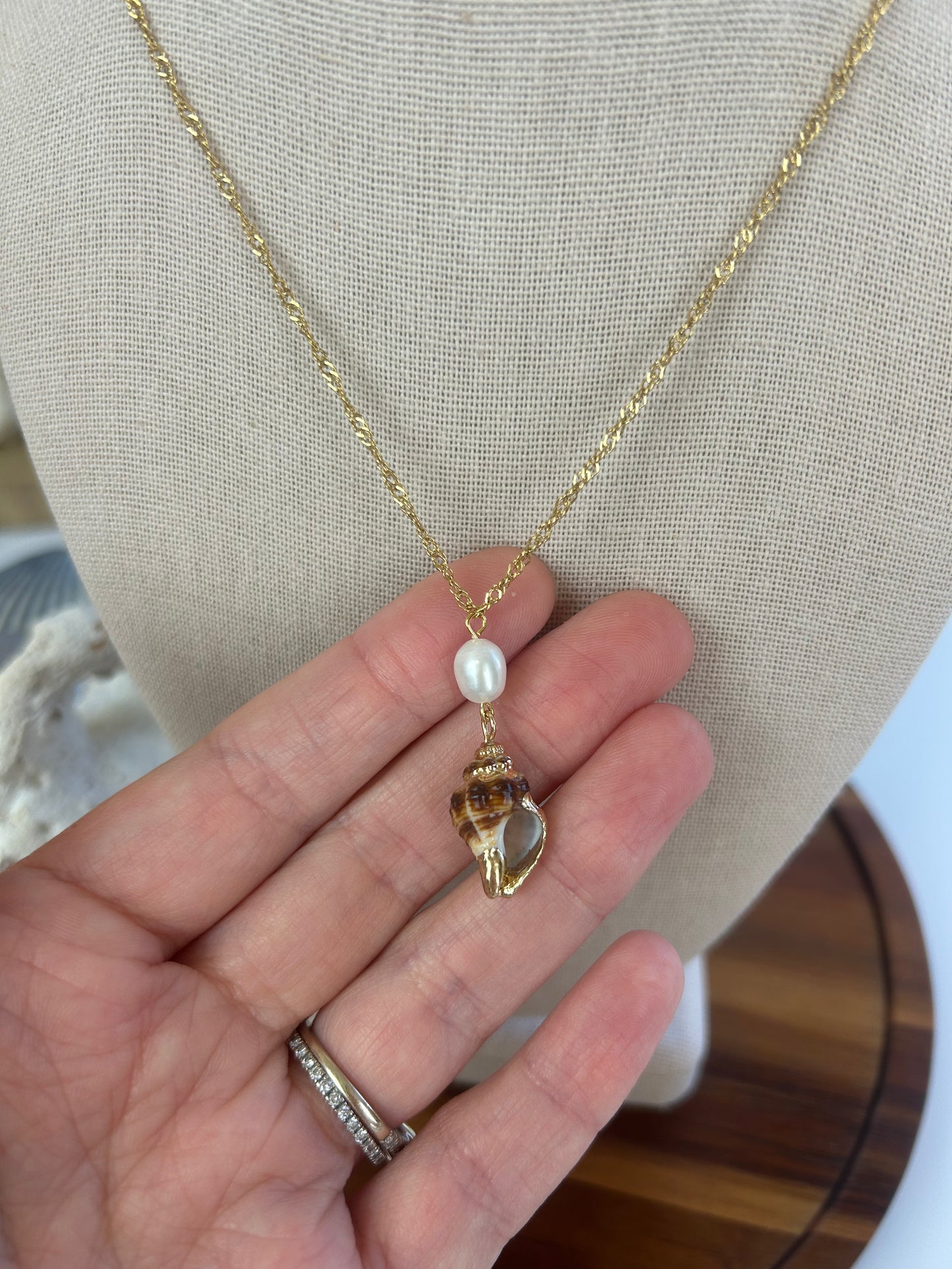 Pearl Drop Conch Shell Necklace