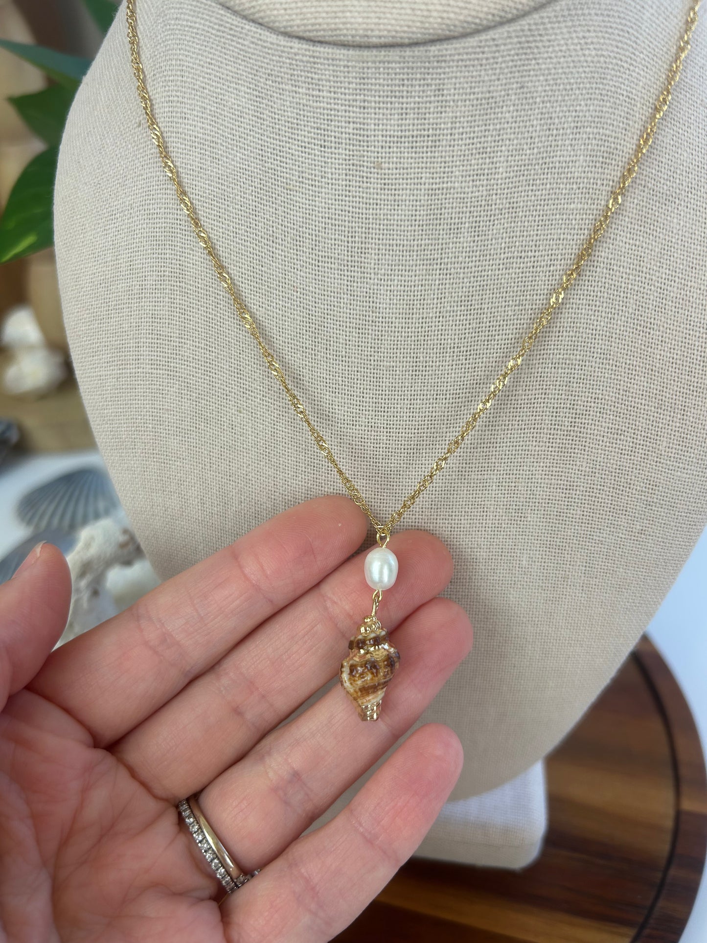Pearl Drop Conch Shell Necklace