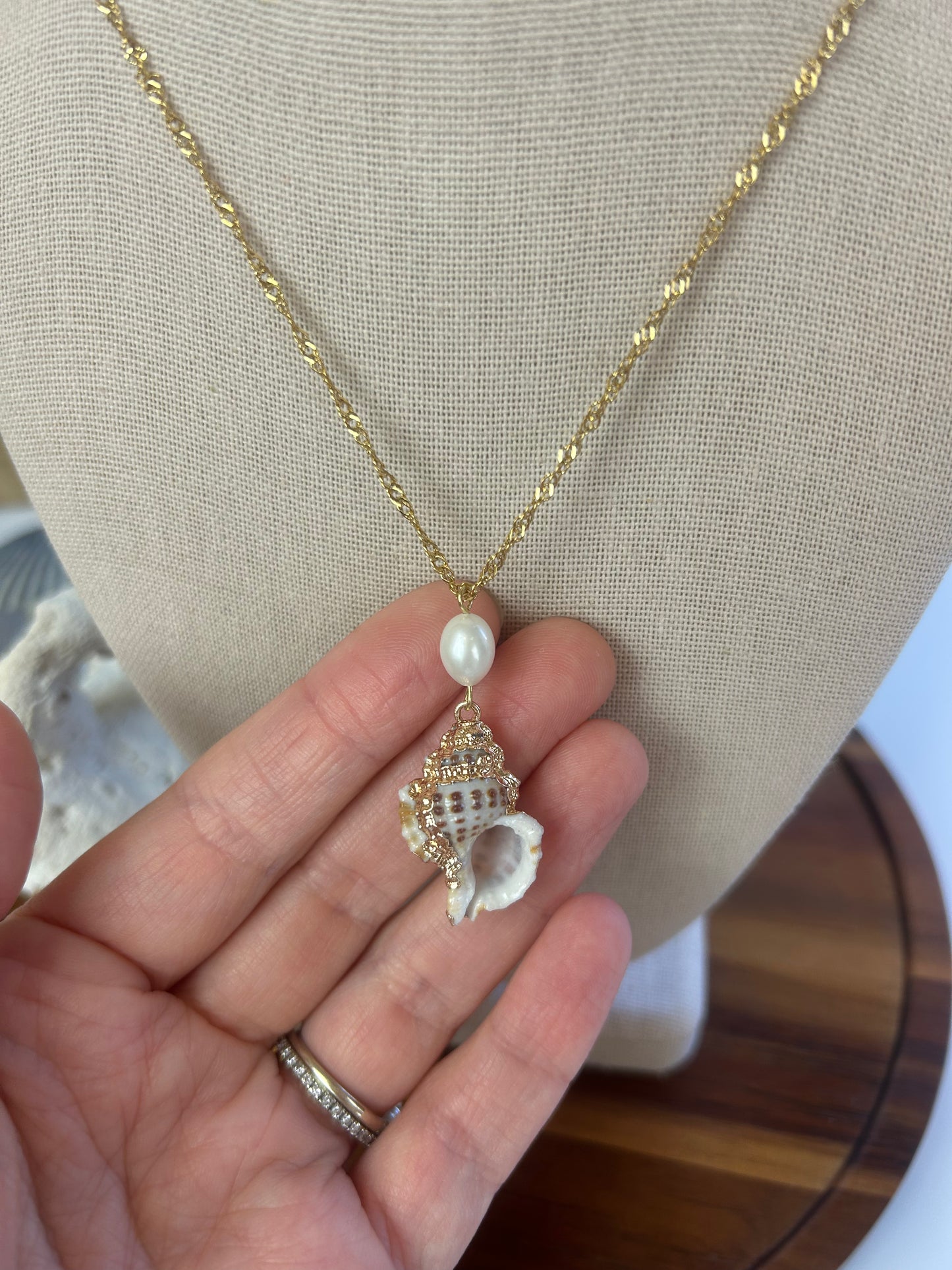 Pearl Drop Conch Shell Necklace
