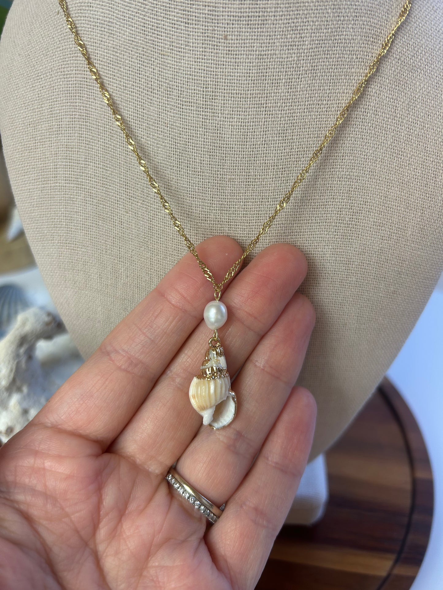 Pearl Drop Conch Shell Necklace